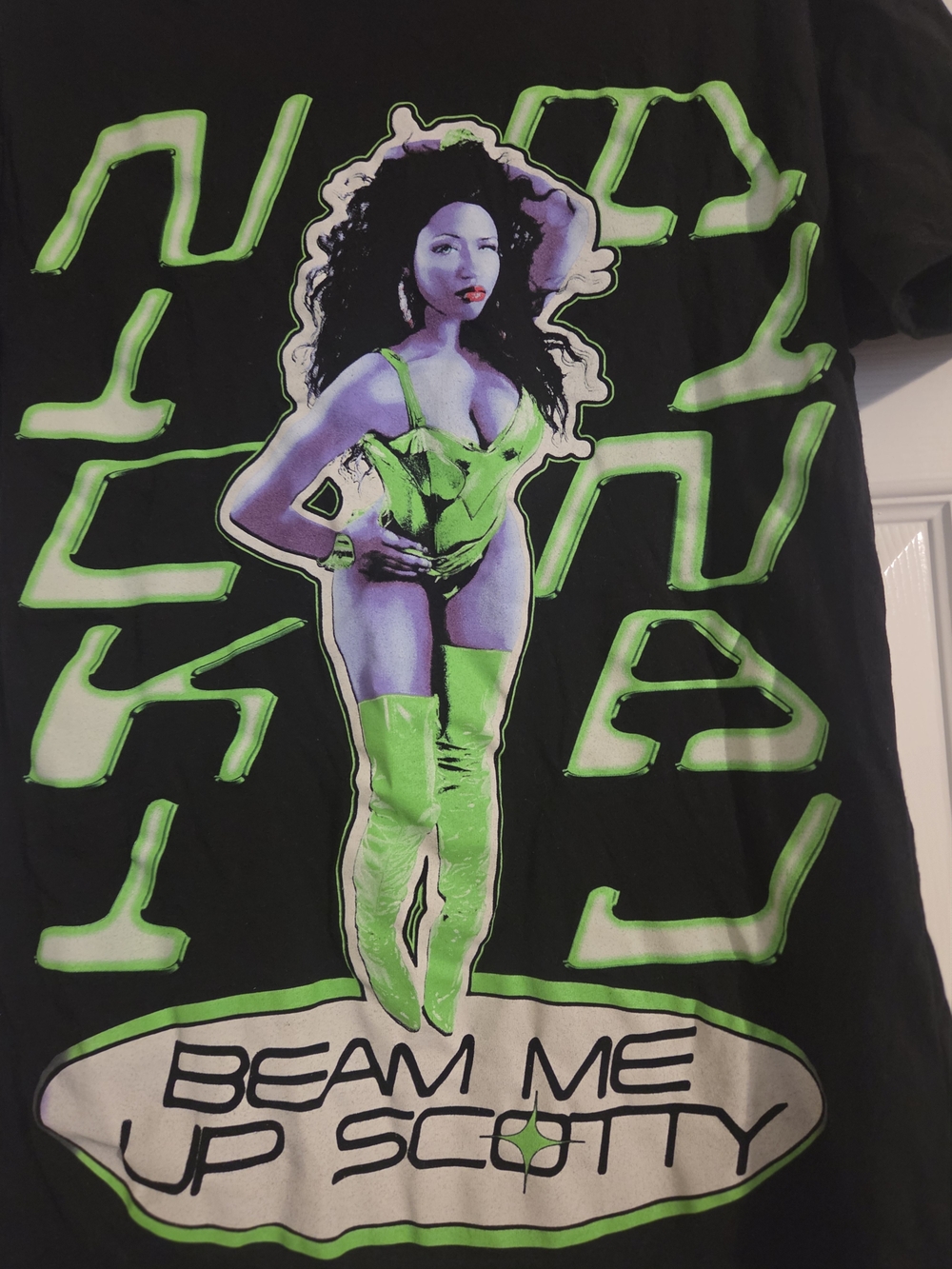 Nicki Minaj Black Logo Tee with Lime Green Print,XS,EUC